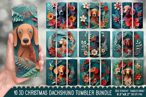 3D Christmas Dachshund Tumbler Bundle: Festive Charm