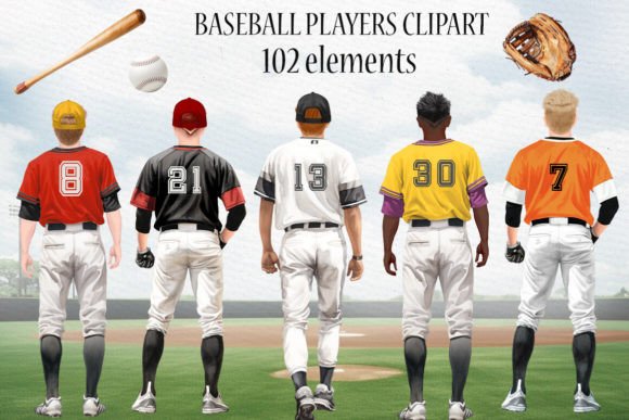 Baseball Players Clipart: Hand-Painted PNGs for Authentic Design