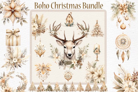 Boho Christmas Clipart Bundle Cozy: A Warm, Artistic Touch for Holiday Designs