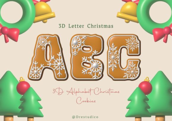 Christmas 3D Font Gingerbread Snowflake: Festive 3D Typography