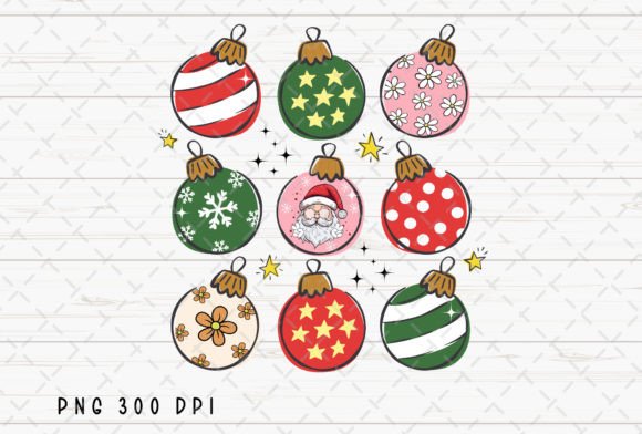Christmas Ball Ornament Floral Retro PNG: Vintage Charm for Modern Creations