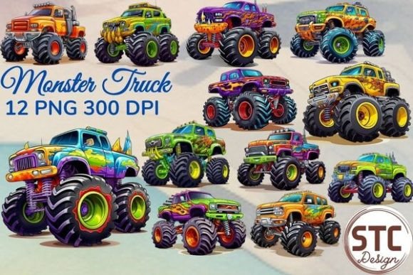 Colorful Monster Truck Clipart: High-Impact Design Assets