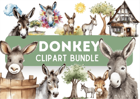 Donkey Clipart Bundle, Super Cute! Your Go-To for Whimsical Farm Charm