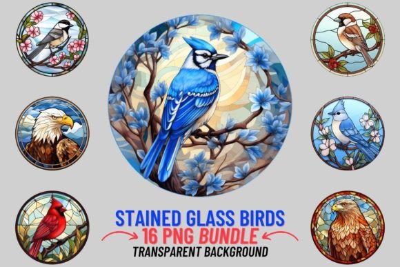 Elevate Your Projects with Stained Glass Birds Sublimation Clipart