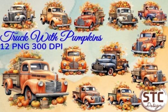 Embracing Autumn Charm: The Vintage Red Truck Pumpkins Watercolor Collection