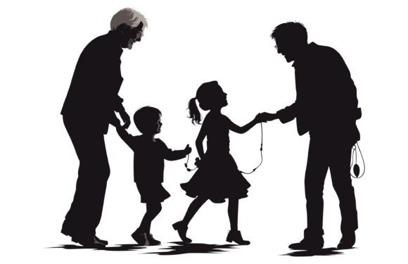 Happy and Playful Grandchildren Silhouettes: A Designer's Delight