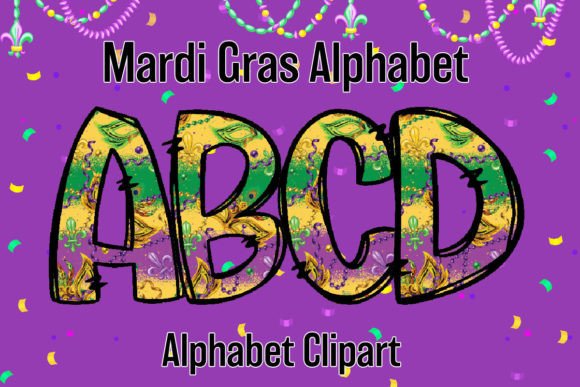 Mardi Gras Carnival Alphabet Doodle 2: Festive Digital Letters