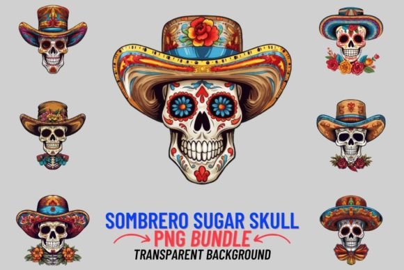 Sombrero Sugar Skull 12 PNG Clipart for Dia de los Muertos