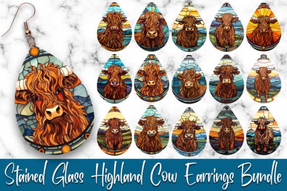 Stained Glass Highland Cow Earrings: A Creative Asset for Digital Projects