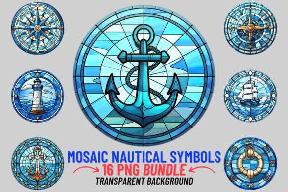 Stained Glass Nautical Symbols Clipart